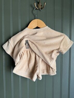 Quincy Mae Short Sleeve Terry Top and Shorts set in Light Beige